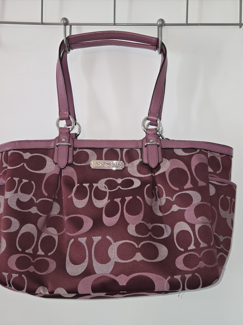 Coach Plum Logo Jacquard Tote with Pink Trim